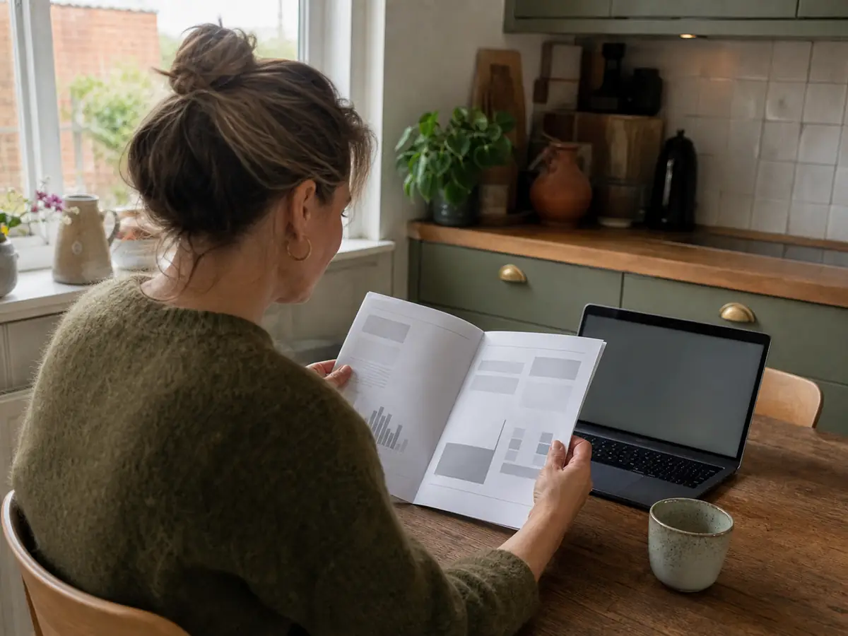 Bewoner leest het funderingsrapport aan de keukentafel